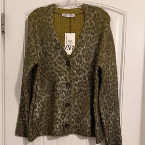 Zara Green Leopard Print Cardigan